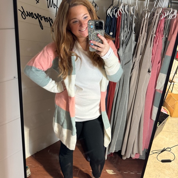 Lovesoft Sweaters - Colorblock Stripe Open-Front Cardigan